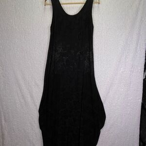 Citron Santa Monica Black Sleeveless Floral Pullover Maxi Dress Medium